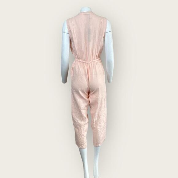 NWT | Krisa | Sleeveless Crop Linen Jumpsuit | Light Pink | Small - Picture 2 of 13